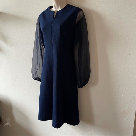 Vintage 70s navy Sheer Sleeve Dress (ooo) - Picture 6 of 8